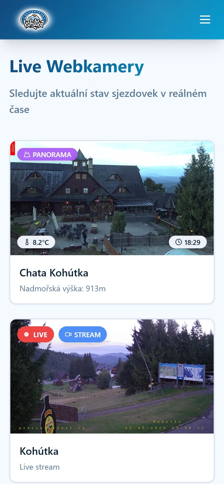 Webkamery Kohútky na mobilu.